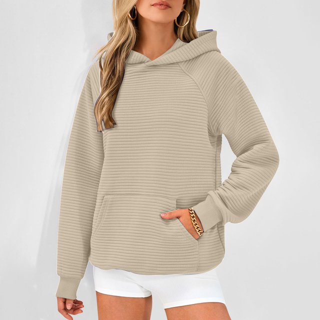 RXIRUCGD Chandail à Capuchon Décontracté pour Femme à Col Rond, Manches Longues, Couleur Unie, Kaki, Taille : M