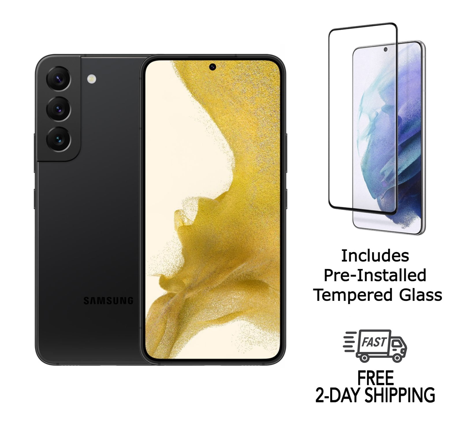 Refurbished Samsung Galaxy S22 5G S901U (Fully Unlocked) 128GB Phantom Black with Screen Protector