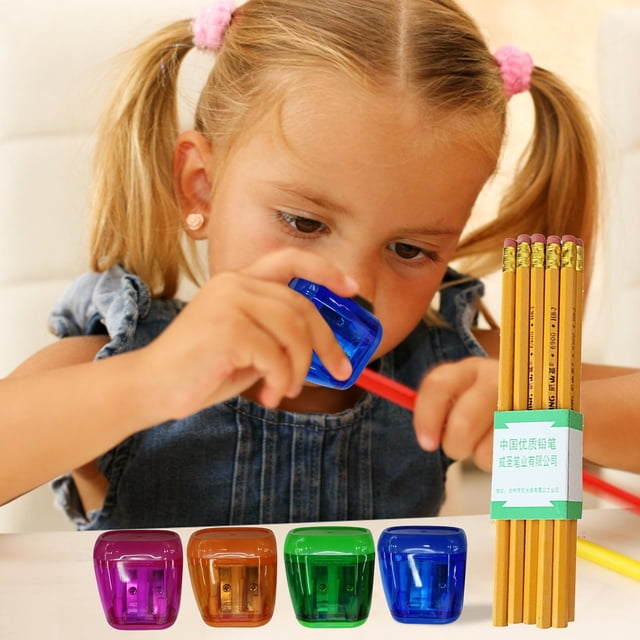 TopLLC Student Plastic Colored Transparent Pencil Sharpener Pencil Set-geometric Double Hole Sketch Sharpener Pencil Set- 4pc Pencil Sharpener And 10pc Pencil pencil pencil
