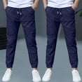 thumbnail image 2 of Hurxie Deals 2Pc Boys Cargo Pants Cotton Linen Drawstring Sweatpants Navy,11 Year, 2 of 7