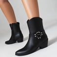 thumbnail image 2 of Womens Mens Cowboy Boots Classic Leather Buckle Pointed Toe Chunky Heels Wide Mid Calf Cowgirl Riding Work Booties, 2 of 8