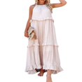 thumbnail image 2 of Robe Longue Maxi d'Été Bohème à Nouer en Coton à Volants pour Femmes Robe de Plage Blanche L, 2 of 5