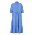 thumbnail image 4 of AherBiu Plus Size Maxi Dresses for Women Button up High Neck 1/2 Sleeve Ruched Ruffle Flowy Long Summer Dress, 4 of 6