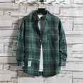 thumbnail image 3 of Ediodpoh Chemise Décontractée Imprimée pour Homme Automne/hiver à Manches Longues à Simple Col à Carreaux Rayée Chemise Chemises pour Hommes Vert_001 L, 3 of 3