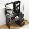 thumbnail image 2 of Ourlova Coiffeuse Table avec Miroir/station de Recharge/3 Modes d'Éclairage Lumières à Luminosité Réglable - Coiffeuse pour Chambre Commode avec 4 Tiroirs de Rangement Armoire/2 Étagères de Rangement - Noir, 2 of 6