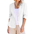 thumbnail image 2 of IMENGL Linen Casual 3/4 Stretchy Ruched Sleeve Lightweight Work Office Jacket, White 2XL, Size M-5XL, 2 of 9