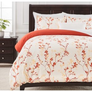 Chanasya Premium Floral Duvet Cover Set - Duvet Cover (104” x 90”) & 2 Pillow Shams (20” x 36”) - 3-Piece Set, King Size, Rust Orange