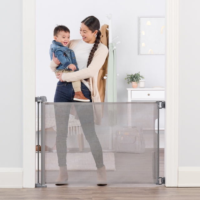 Regalo Retractable Baby Gate, 50” Wall-Mounted Mesh Safety Gate for Doorways & Stairs, Adjustable, Locking Indicator, Hardware Included