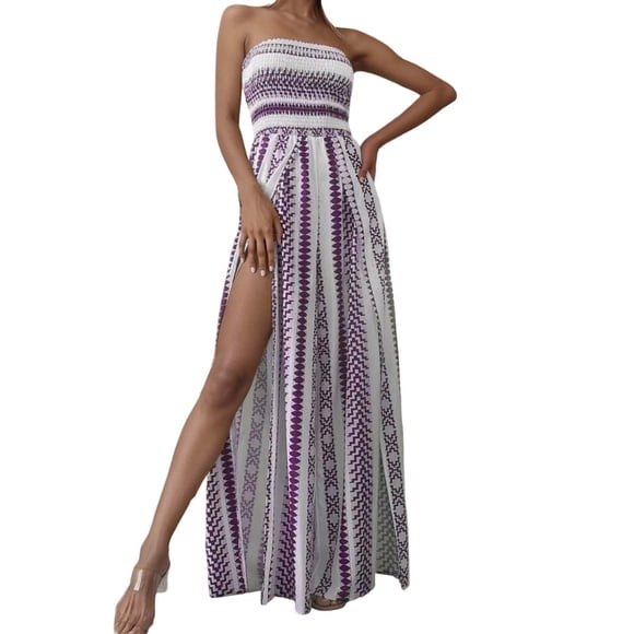 Gpoecd Summer Jumpsuits for Women Sleeveless Print Strapless Slit Comfortable Womens Casual Pants for Everyday Wear Purple,M