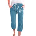 thumbnail image 1 of VEKDONE Womens Cotton Linen Capris Pants Print Capri Pant Blue M, 1 of 4
