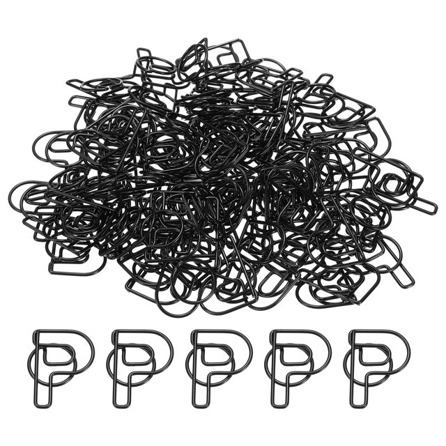 Unique Bargains Paper Clip Coated Letter P Shape Alphabet Clips Bookmarks, Black, 100 Count