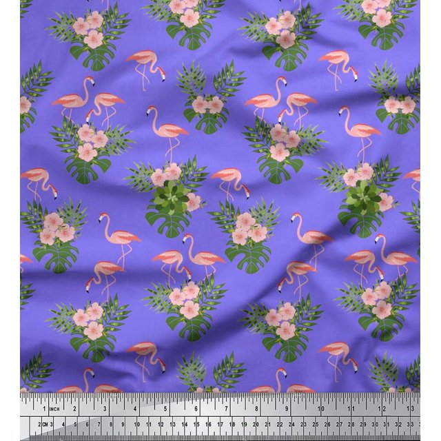 Soimoi Rayon Fabric Floral & Cute Animals Cartoon Decor Fabric Printed Yard 56 Inch Wide
