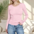 thumbnail image 2 of Hauts Ajustés Côtelés d'Automne - T-Shirt à Col Rond à Manches Longues Extensible, Décontracté, Basique pour Femmes, 2 of 8