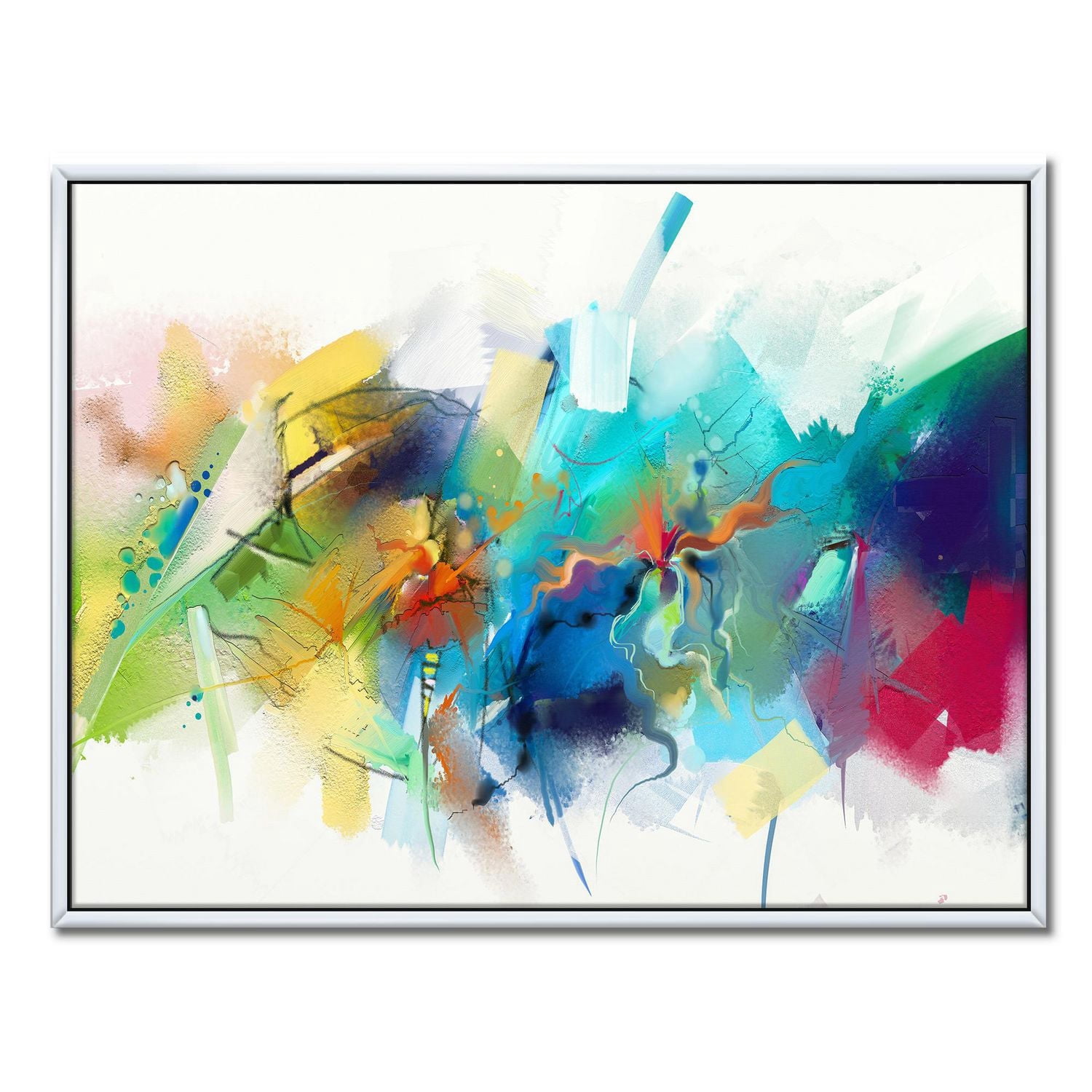 Designart Histoire Turquoise Avec Des Touches De Jaune Et De Rouge ART MURAL À CADRE FLOTT