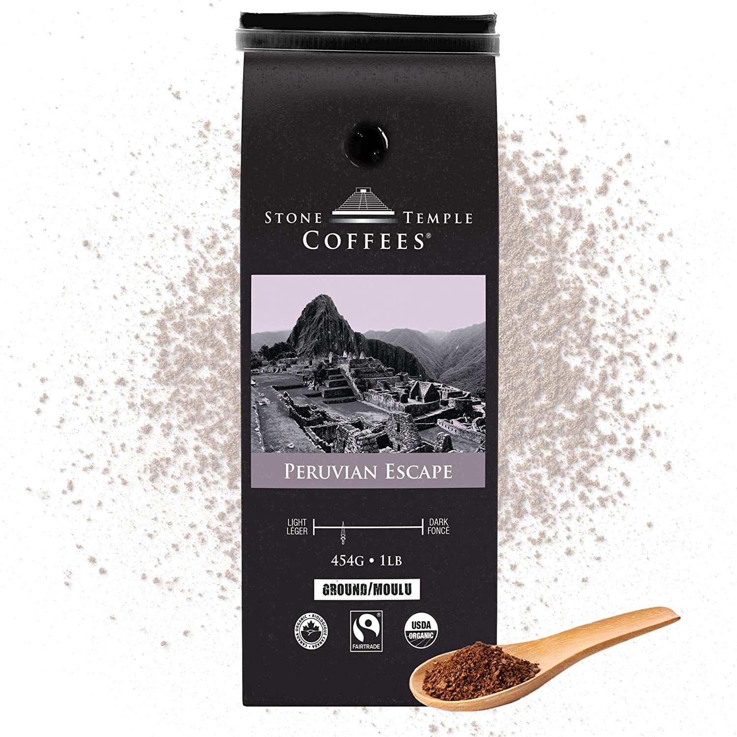 Stone Temple Coffees - Peruvian Escape, Ground, Medium Roast, Certified Organic, Fairtrade Coffee 1lb/ 454g Bag
