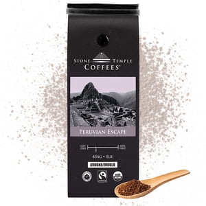 Stone Temple Coffees - Évasion péruvienne, Terre, Rôtissement moyen, Certifié biologique, Café Fairtrade 1lb/ 454g sac