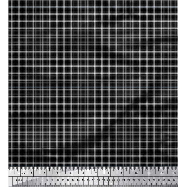 Soimoi Black Rayon Fabric Geometric Check Print Sewing Fabric Yard 56 Inch Wide