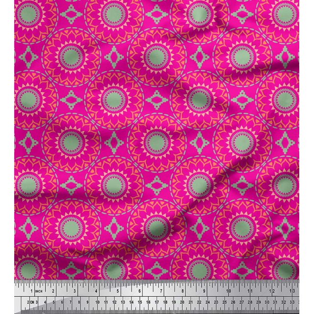 Soimoi Pink Rayon Fabric Mandala Geometric Print Fabric by Yard 56 Inch Wide