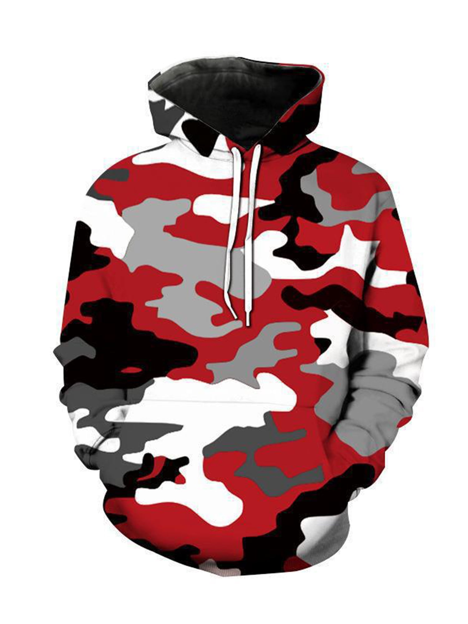 MAWCLOS Men Hoodies Long Sleeve Hooded Tops Drawstring Sweatshirt Regular Fit Fall Camouflage Print Sweatshirts Red XL