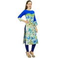 thumbnail image 4 of Phagun Kurti Bleu en Coton pour Femme, Robe Kurta Florale, Tunique Bleue à Manches 3/4-10, 4 of 8