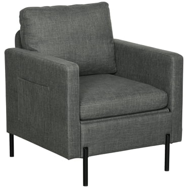 HOMCOM Fauteuil d'Appoint en Tissu Fauteuil Moderne avec Pattes en Métal Poches Latérales Gris