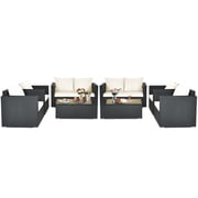 Gymax 8PCS Rattan Patio Conversation Set Outdoor Furniture Set w/ Off White Cushions
