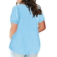 thumbnail image 4 of Plus Size T Shirts Plus Size Color Block Gradient Print V Neck Shirt Short Sleeve Blouse Tee Shirt Oversize Femme Sky Blue XXL, 4 of 7