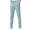 thumbnail image 1 of Mens Casual Pant Elastic Waist Drawstring Lightweight Trousers Loose Straight Leg Solid Pants with Pockets Light Blue M, 1 of 4