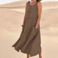 thumbnail image 1 of Meichang Robes Sans Manches en Lin pour Femmes Été Coupe Ample Col Rond Décontractées Robes d'Été Évasées Plage Vacances avec Poches, 1 of 5