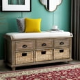 thumbnail image 1 of Entryway Bench, Shoe Bench with Hidden Storage, Shoe Storage Bench with 3 Drawers and 3 Rattan Baskets, Storage Shelf with Seat Cushion for Living Room, Entryway, Wood, Natural (42 inch), 1 of 10