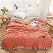 Cooling Comforter King Size 100% Washed Cotton Thin Summer Lightweight Comforter Breathable Cooling Blanket for Hot Sleeper Night Sweats (79X91IN)