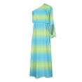 thumbnail image 4 of LOVZFMLL Robe d'Été pour Femme, Aguichant, à une Épaule, Imprimée, Ample, à Manches, Ourlet Fendu à Moitié, Vert, m, 4 of 5