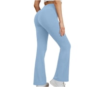 Lenpel Flare Leggings for Women High Waisted Full Length Slim Bell Bottom Yoga Pants Bootcut Workout Casual Pants(Blue,XX-Large)