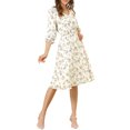 thumbnail image 2 of INSPIRE CHIC Robe Midi à Manches Longues Évasée à Col en V à Imprimé Floral pour Femme, 2 of 6