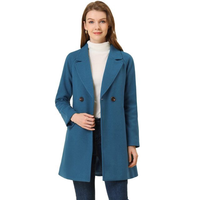 INSPIRE CHIC Manteau Mi-Long à Manches Longues Raglan à Revers Croisé pour Femme P Bleu Foncé Gris