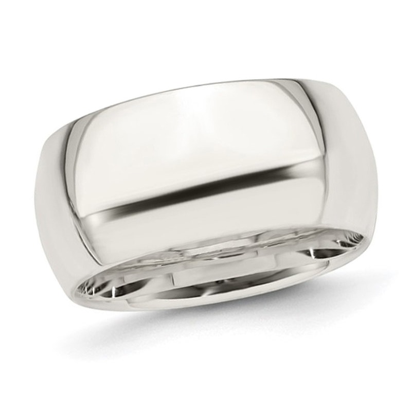 Mens Sterling Silver 10mm Comfort Fit Wedding Band Ring