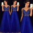 thumbnail image 3 of Fortune Robe de Soirée pour Femme Bleue à Épaules Dénudées, Décolleté en V Profond, Robe Formelle, 3 of 5