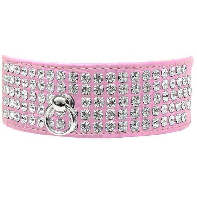 Mirage Pet 82-24-LPKC14 5 Row Rhinestone Designer Croc Dog Collar, Light Pink - Size 14