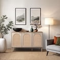 thumbnail image 1 of CorLiving Freya Engineered Wood Sideboard with 3 Arched Rattan Doors and 4 Shelves, Light Brown, 1 of 9
