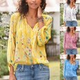 thumbnail image 2 of Hauts de Plage Décontractés à Manches 3/4 Florales pour Femmes, Col en V, Grande Taille, 2 of 3