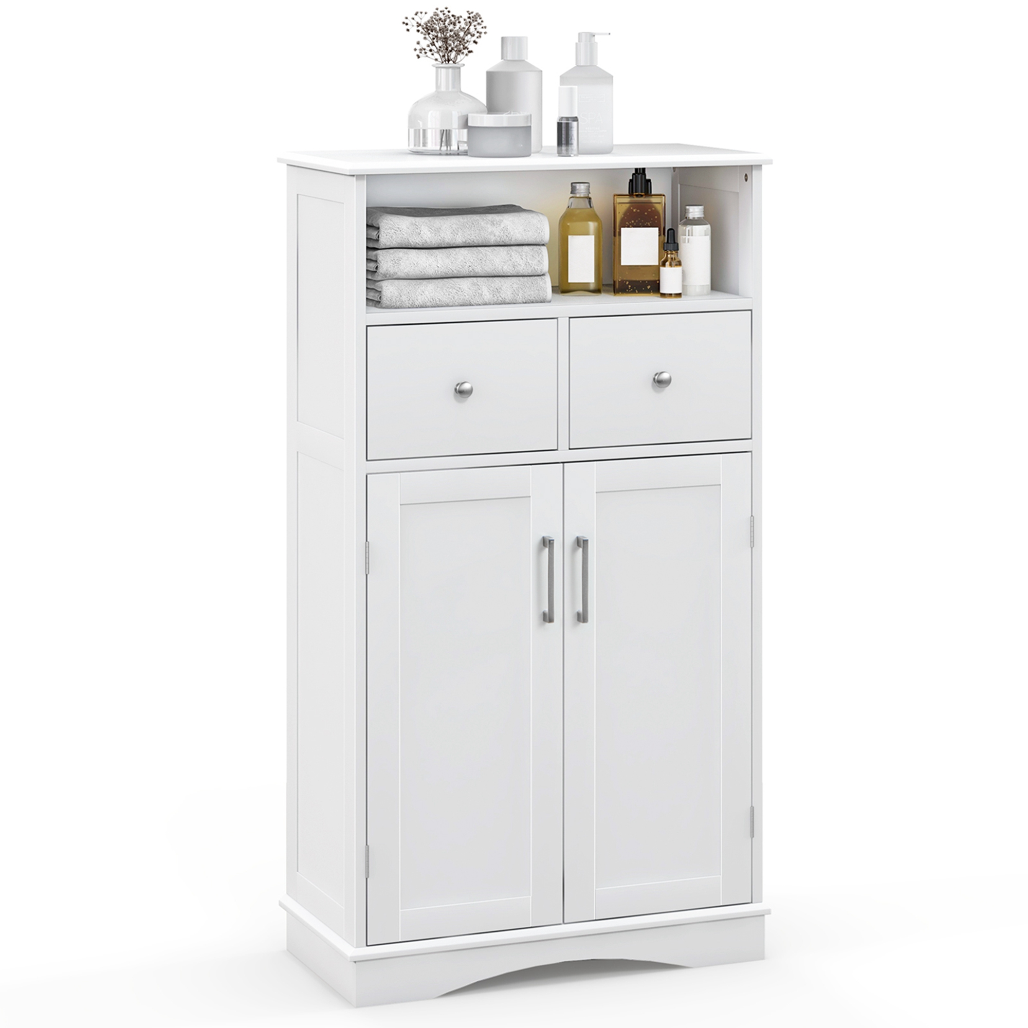 Costway Armoire de Salle de Bain sur Pied avec 2 Portes Blanc