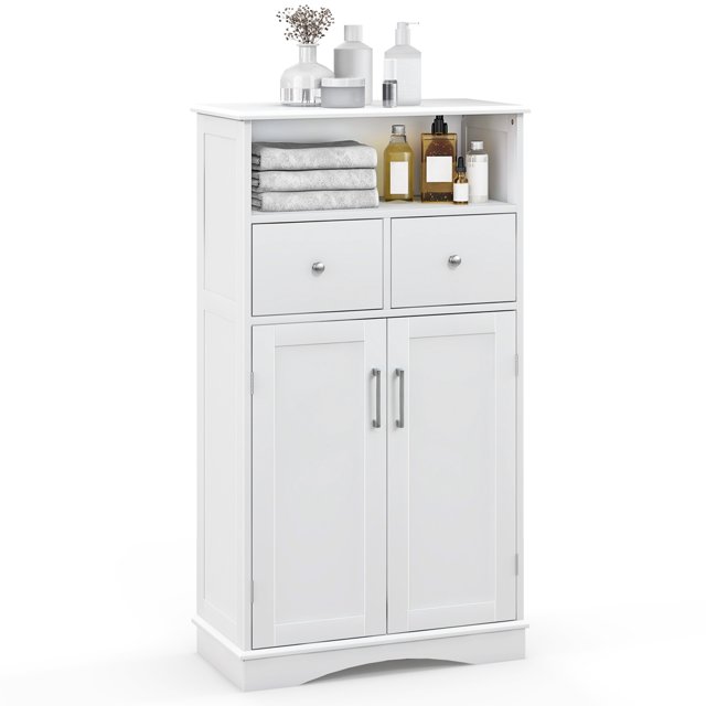 Costway Armoire de Salle de Bain sur Pied avec 2 Portes Blanc