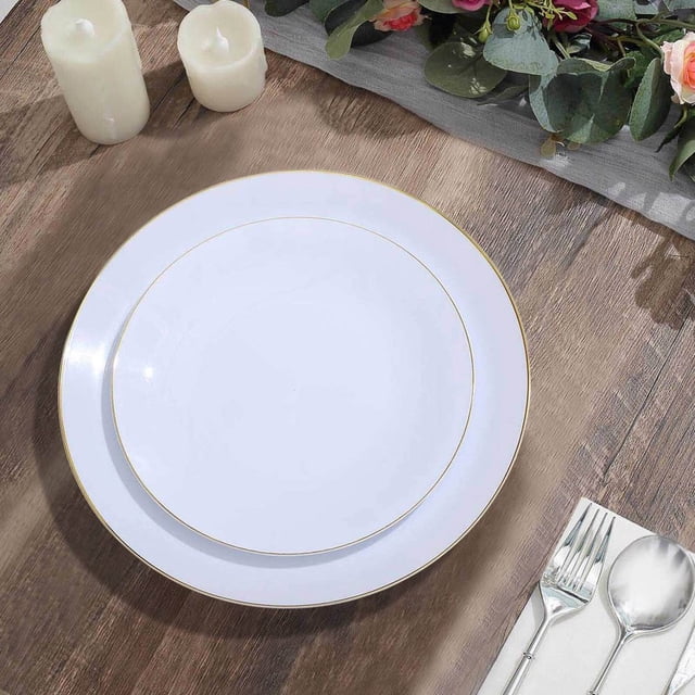 CUITING 10 Pack Glitter Gold Clear Hammered Plastic Charger Plates Round Disposable Serving Plates With Gold Rim - 13”