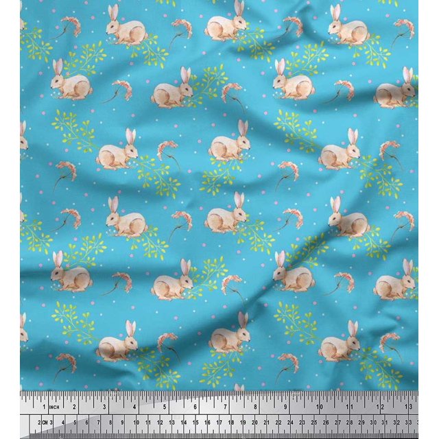 Soimoi Cotton Voile Fabric Dot,Leaves & Rabbit Animal Decor Fabric Printed Yard 42 Inch Wide