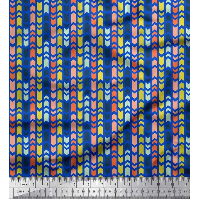 Soimoi Tissu Crêpe polyester Bleu Rayé & Imprimé Flèches par Yard 42 Pouces de Large