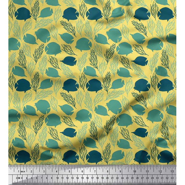 Soimoi Poly Georgette Fabric Coral & Fish Ocean Print Sewing Fabric Yard 42 Inch Wide