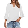 thumbnail image 2 of Yuyuzo Hauts pour Femmes à Manches 3/4, Col en V, Haut de Style Professionnel Décontracté, Coupe Ample, Chemisiers de Bureau, Tunique, 2 of 7