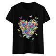 thumbnail image 4 of JIRNDf Hauts d'Été pour Femmes T-Shirts Tendance Décontractés Col Rond Manches Courtes Imprimés Stylés Confortables Mignons T-Shirts Graphiques pour Femmes Chemises Noir P, 4 of 4