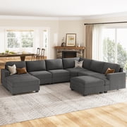 HONBAY 128.1" U Shape Sectional Sleeper Sofa Bed Corduroy Oversized Couch with Storage for Living Room, Dark Grey