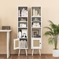 thumbnail image 3 of Patiojoy Slim Tall Rattan Storage Cabinet Boho Accent Bookshelf w/ Rattan Door 12-Position Adjustable Shelf & Solid Wood Legs White, 3 of 9